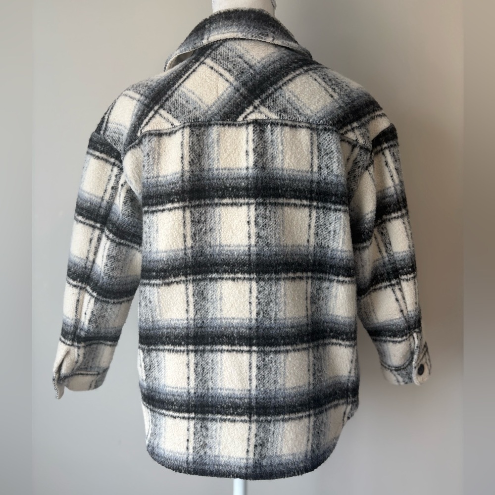 Gap Kids Plaid Shirt Jacket Black Cream Button Front Size M 8-9 - Picture 4 of 9